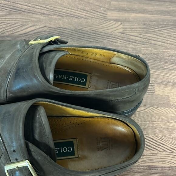 Cole Haan Brown Suede Shoes Loafers Brass Buckle Men's Size 8.5D Vibram Soles - Picture 7 of 8
